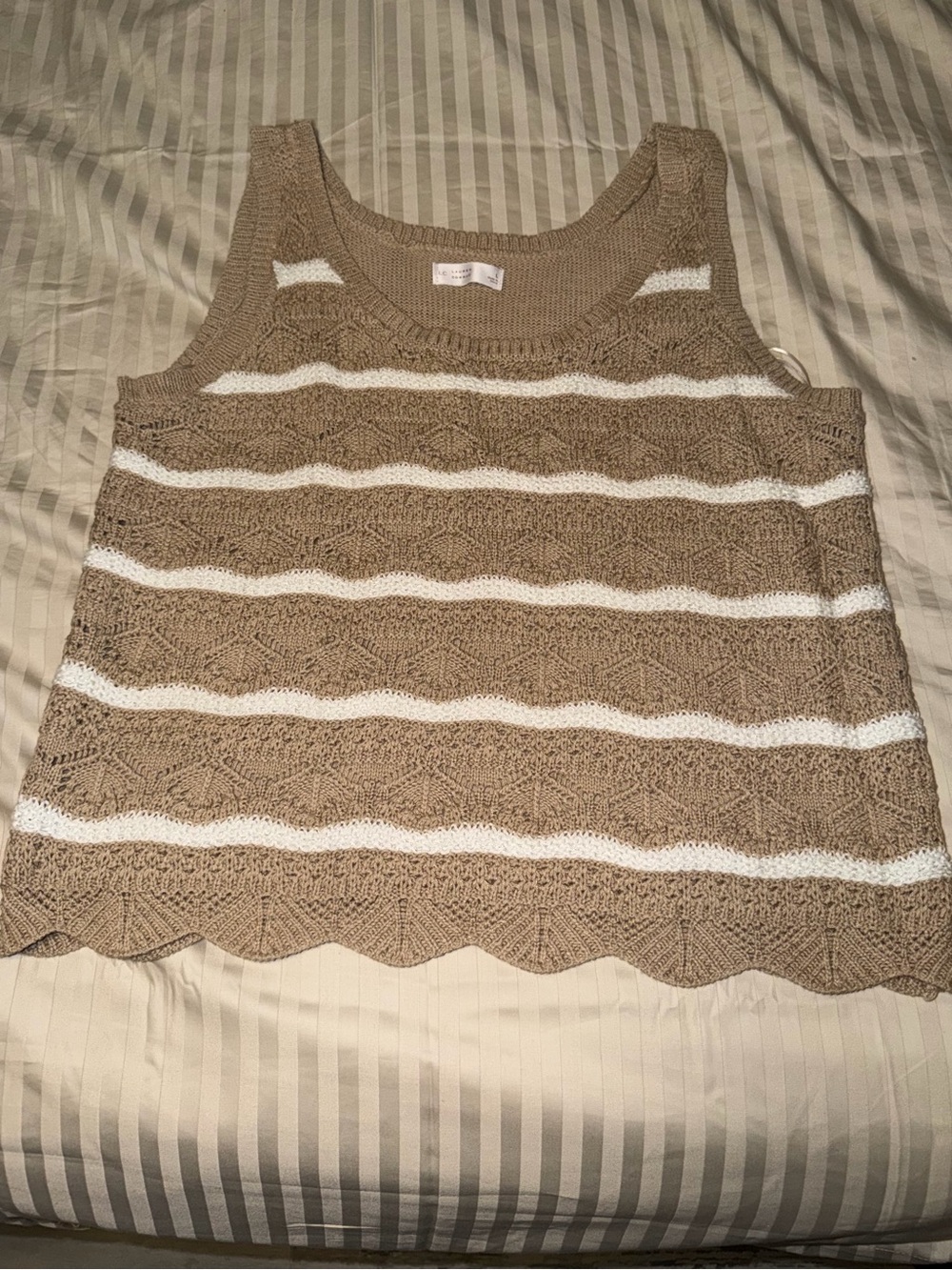Lauren Conrad Beige and White Striped Knit Tank Sweater